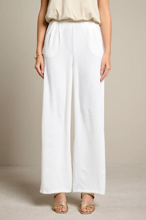 high waist straight fit broek met plooien - wit