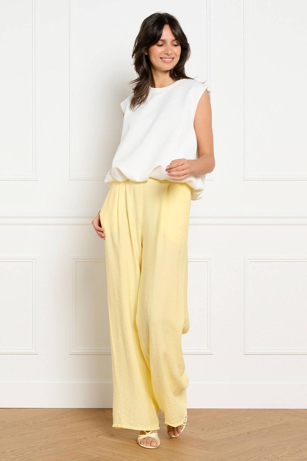 Gele dames LOLALIZA wide leg fit broek met effen