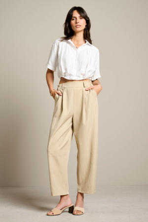 barrel leg broek met krijtstreep beige