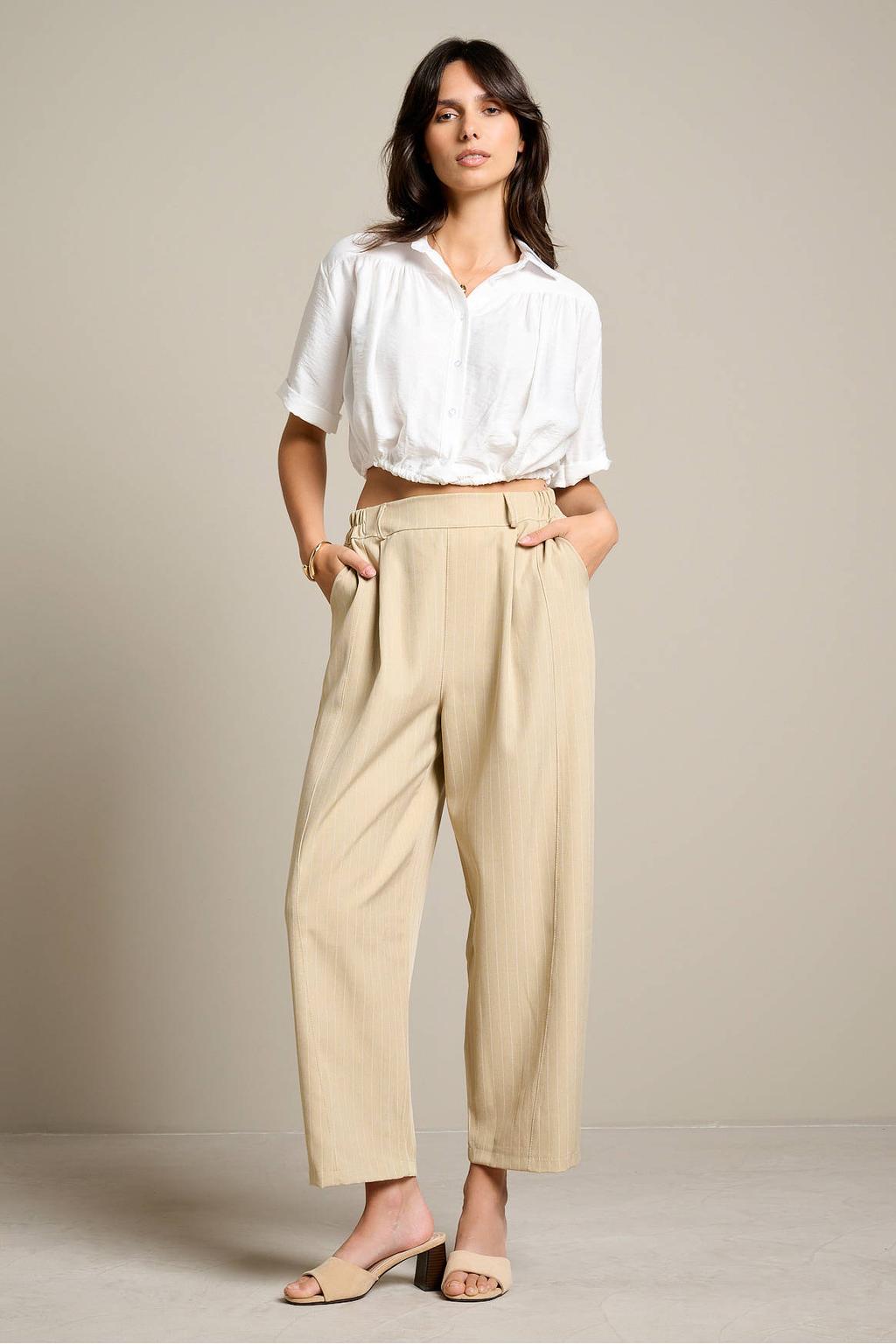 Beige en ecru dames LOLALIZA barrel leg broek met strepenprint