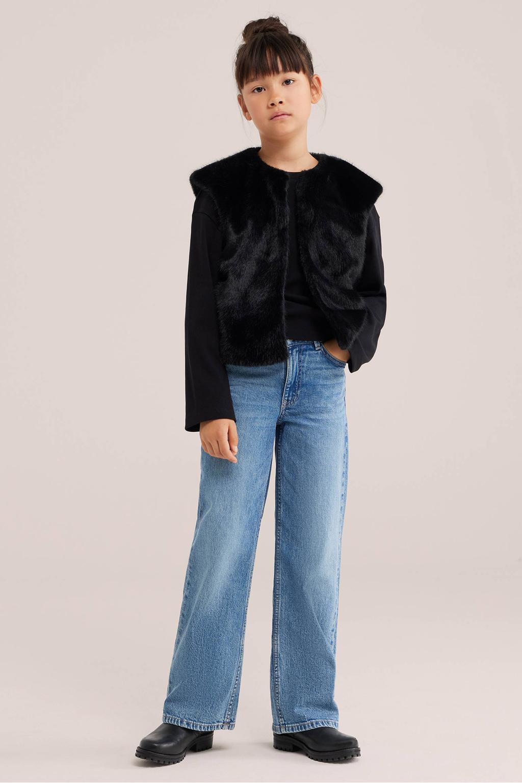Zwarte meisjes WE Fashion gebreide top met effen, lange mouwen en ronde hals
