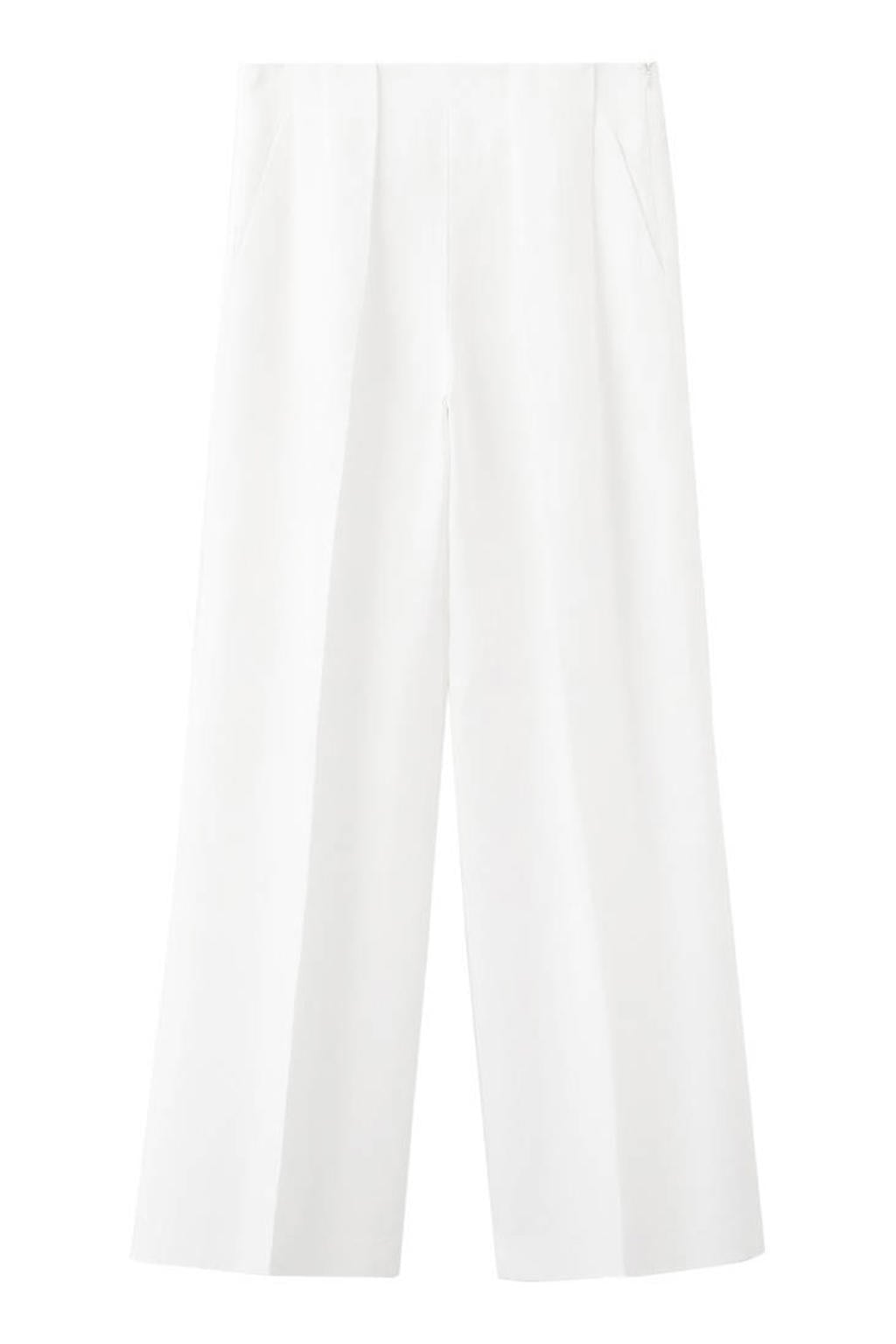 Witte dames Mango wide leg broek van lyocell met low waist, ritssluiting en effen
