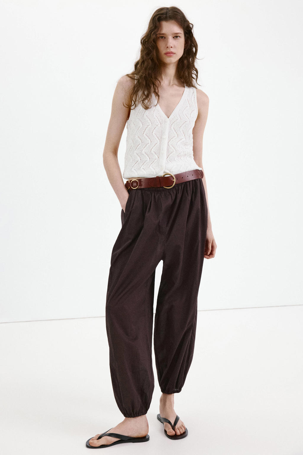 Witte dames Mango vest gebreid met effen, V-hals en knoopsluiting