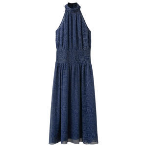 midi halter zomerjurk met stippen - blauw
