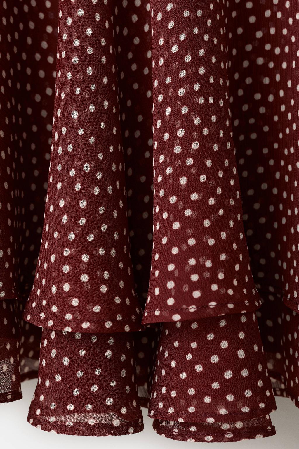 Donkerrood en witte dames Mango korte halterjurk van polyester met stippenprint, ritssluiting en open rug