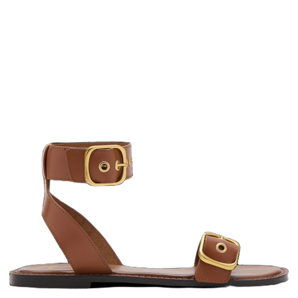 Bruine dames Mango leren sandalen - met gesp