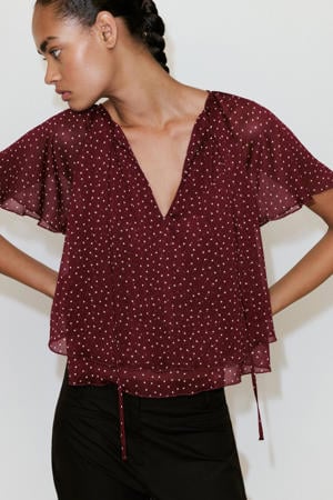 top met stippen - donkerrood