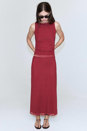 midi rok met stippen rood