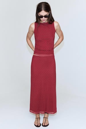 midi rok met stippen rood