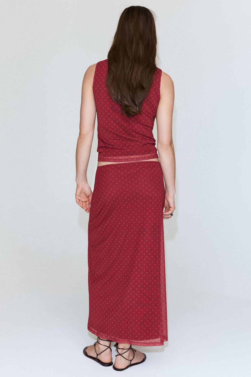 Rode dames Mango midi rok met stippen voorzien van