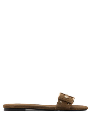suède slippers met studs - bruin
