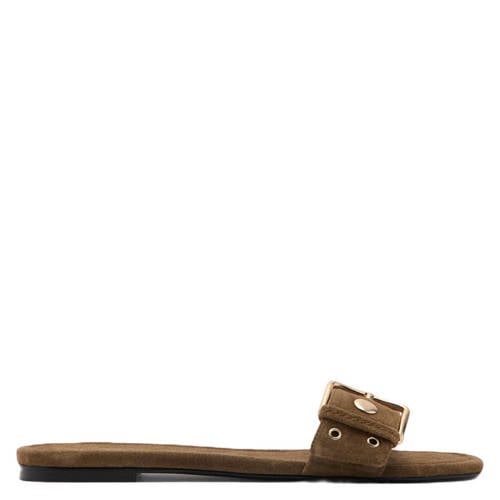 Mango suède slippers met studs bruin