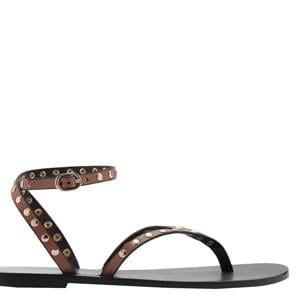 leren sandalen met studs en all over print - bruin