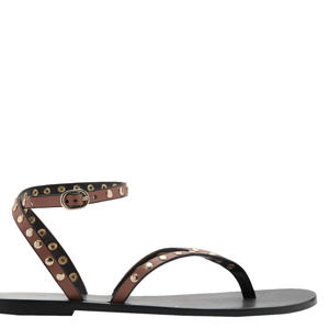 leren sandalen met studs en all over print - bruin