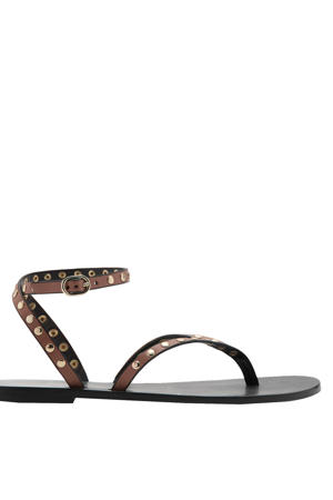 leren sandalen met studs en all over print - bruin