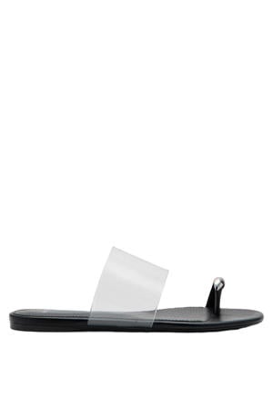 imitatieleren slippers - zwart/doorzichtig