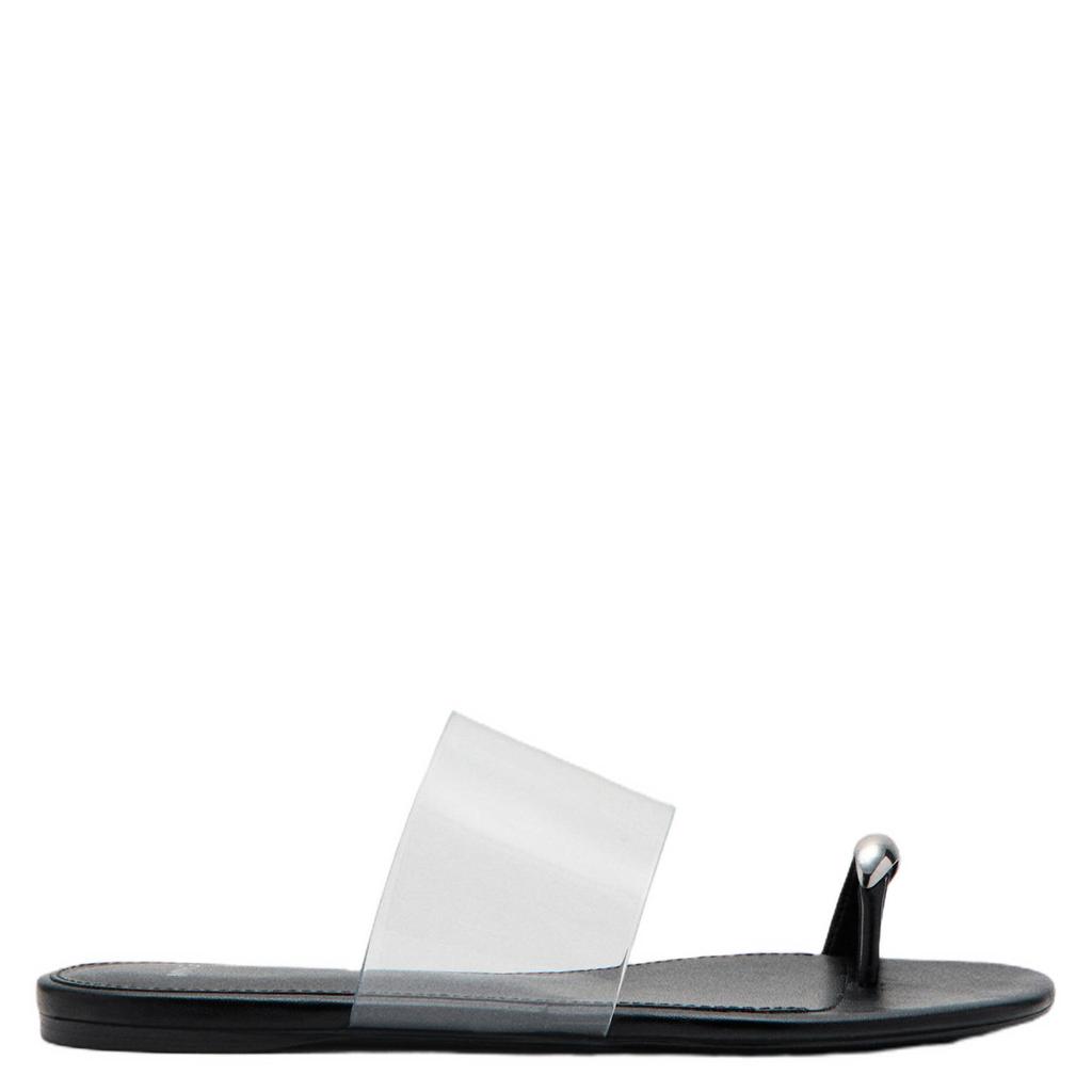 Zwarte dames Mango imitatieleren slippers - doorzichtig