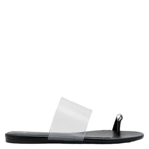Mango imitatieleren slippers zwart/doorzichtig