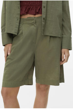 straight high waist bermuda short met linnen kaki
