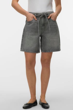 wide leg regular waist short grey denim