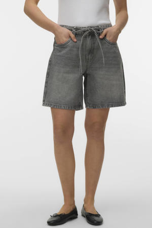 wide leg regular waist short grey denim