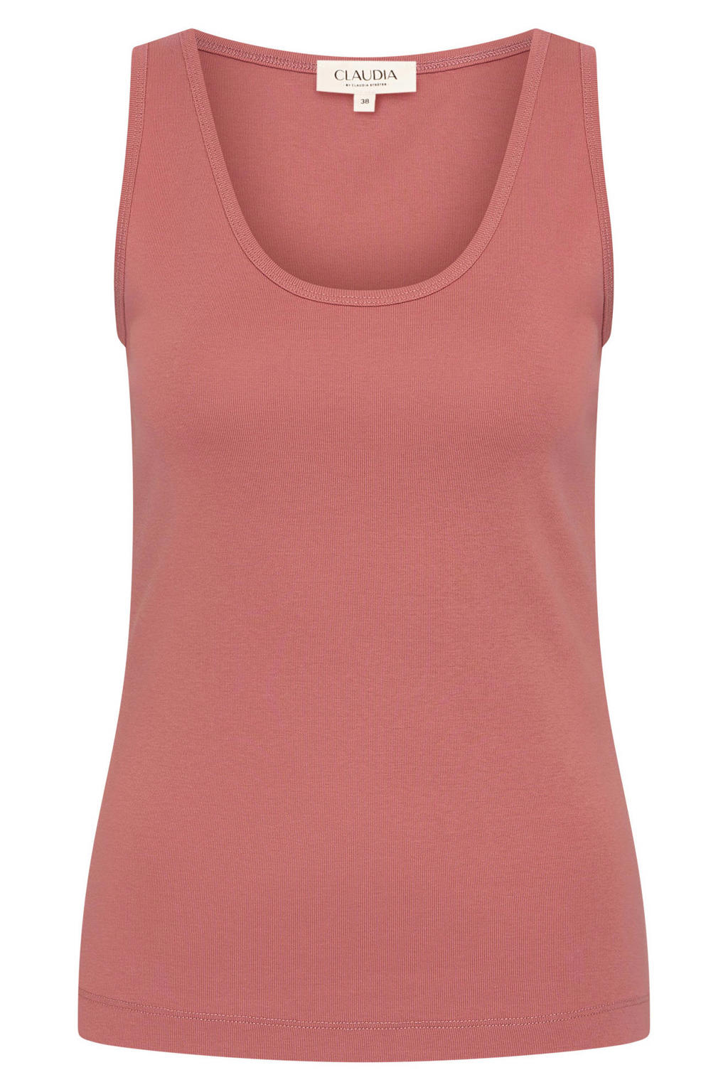 Terracottakleurige dames CLAUDIA BY CLAUDIA STRÄTER top met effen en ronde hals