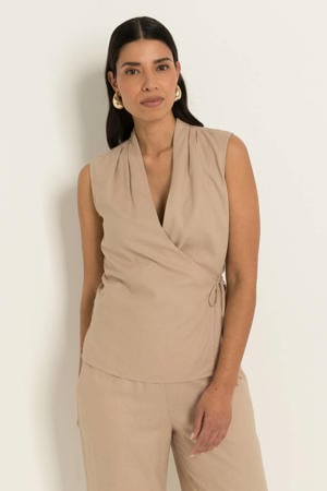 blouse met linnen - zand