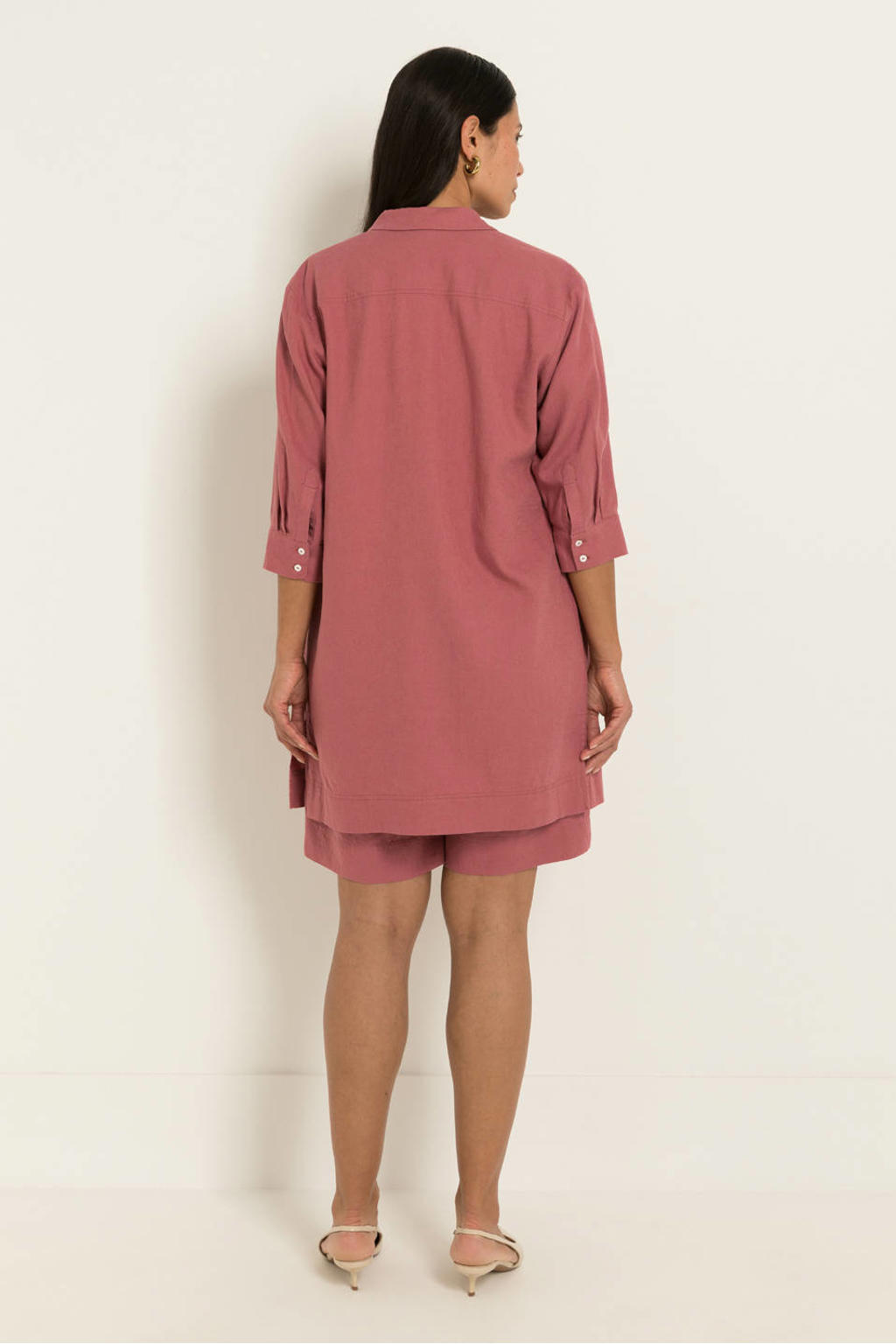 Oudroze dames CLAUDIA BY CLAUDIA STRÄTER viscose blouse van linnen met effen, lange mouwen, klassieke kraag, knoopsluiting en geweven detail