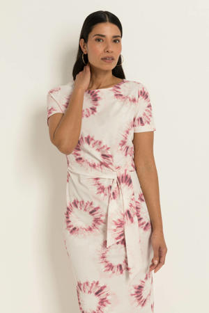 midi jurk met ceintuur en print - ecru