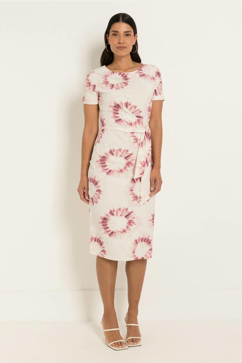 CLAUDIA BY CLAUDIA STRÄTER midi jurk met ceintuur en print - ecru