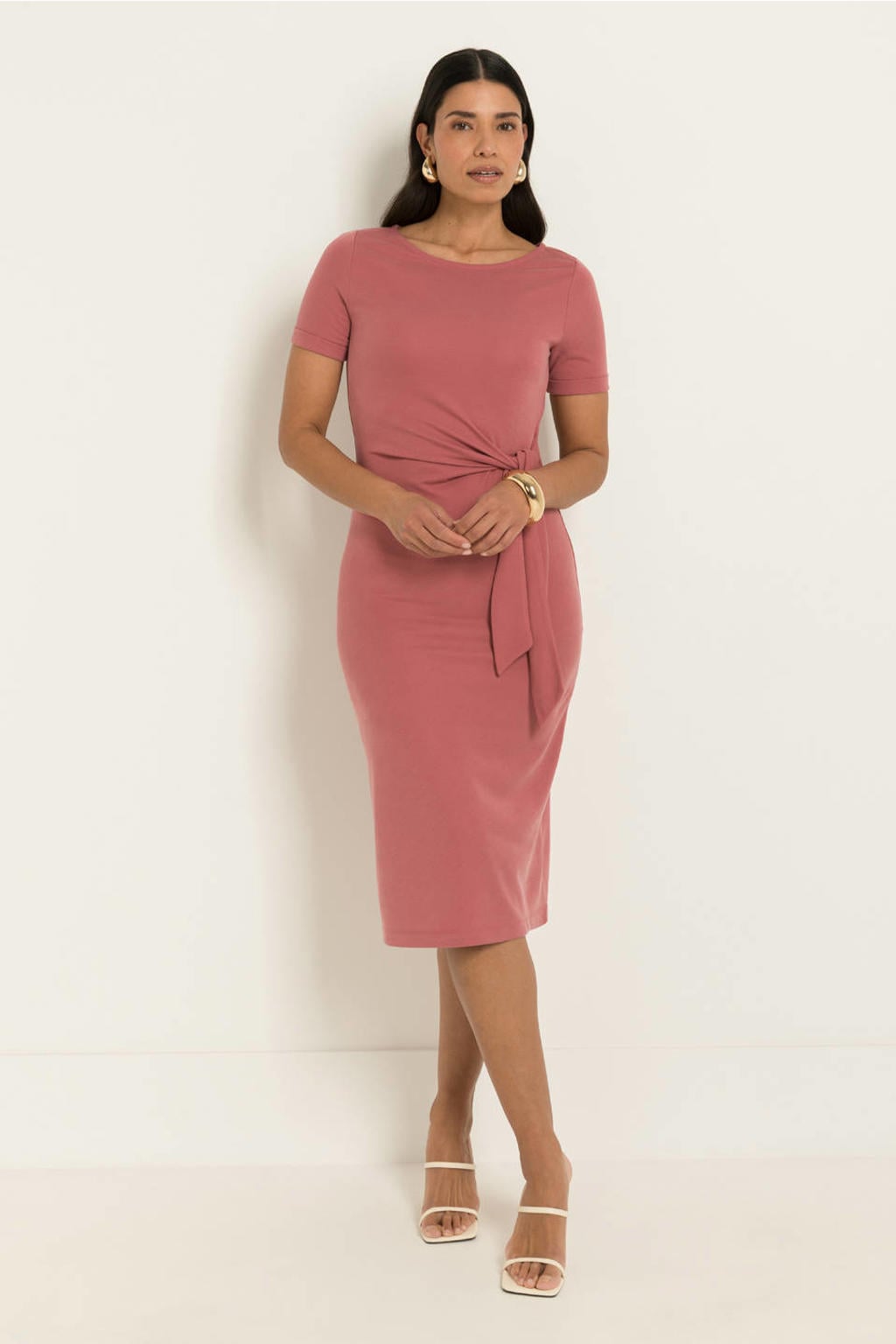 Oudroze dames CLAUDIA BY CLAUDIA STRÄTER jurk met knoopdetail gemaakt van modal