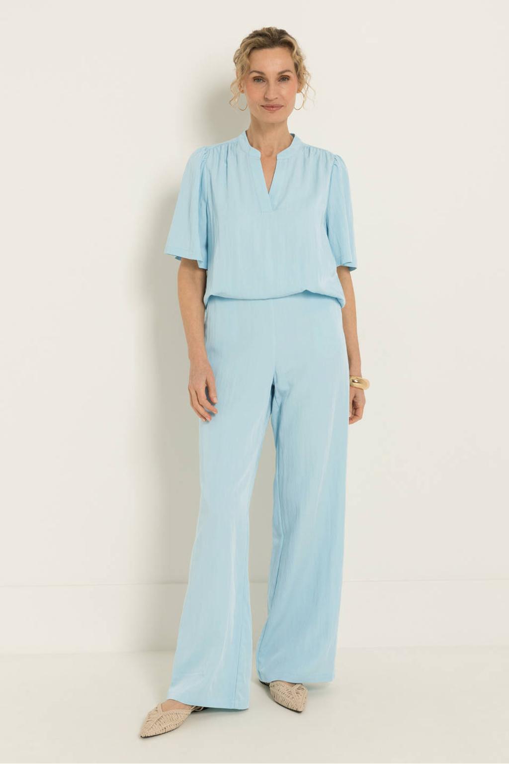 Lichtblauwe dames CLAUDIA BY CLAUDIA STRÄTER wide leg broek van viscose met effen