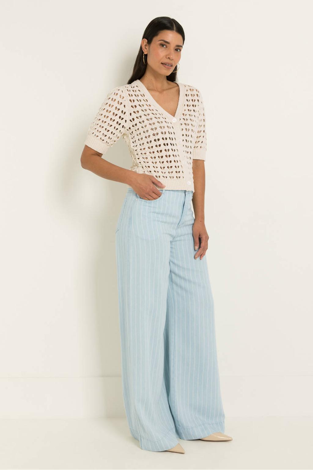 Light blue denim dames CLAUDIA BY CLAUDIA STRÄTER wide leg jeans van lyocell met rits, haak- en knoopsluiting en effen