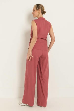 wide leg fit broek met linnen - oudroze