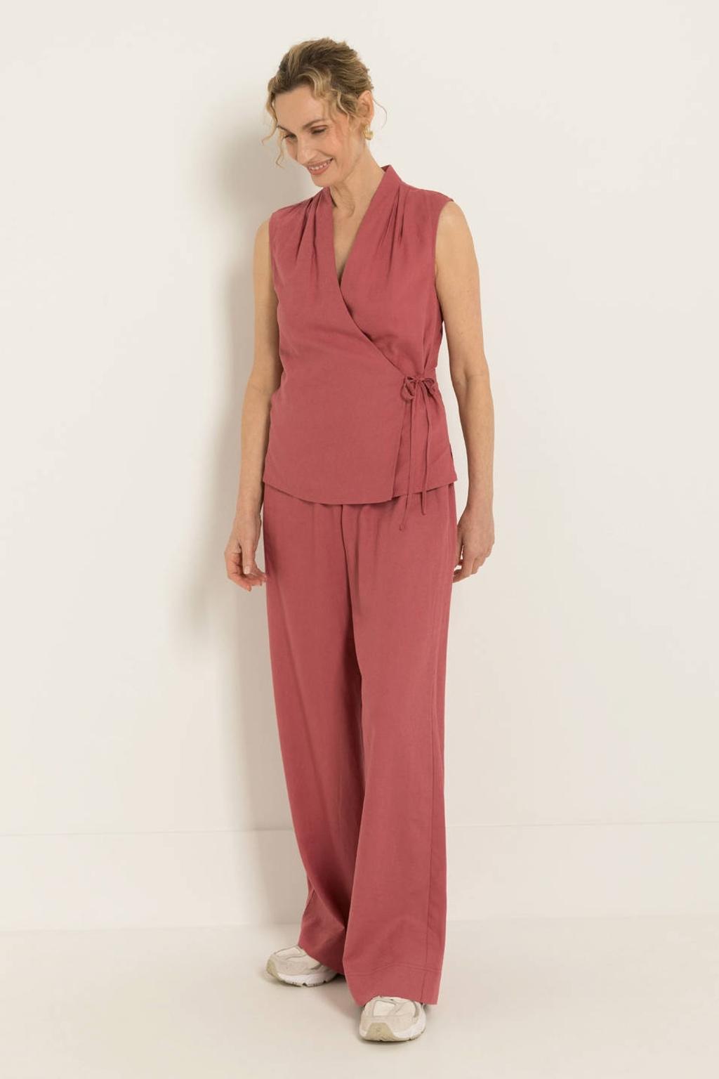 Oudroze dames CLAUDIA BY CLAUDIA STRÄTER wide leg fit broek van linnen met effen