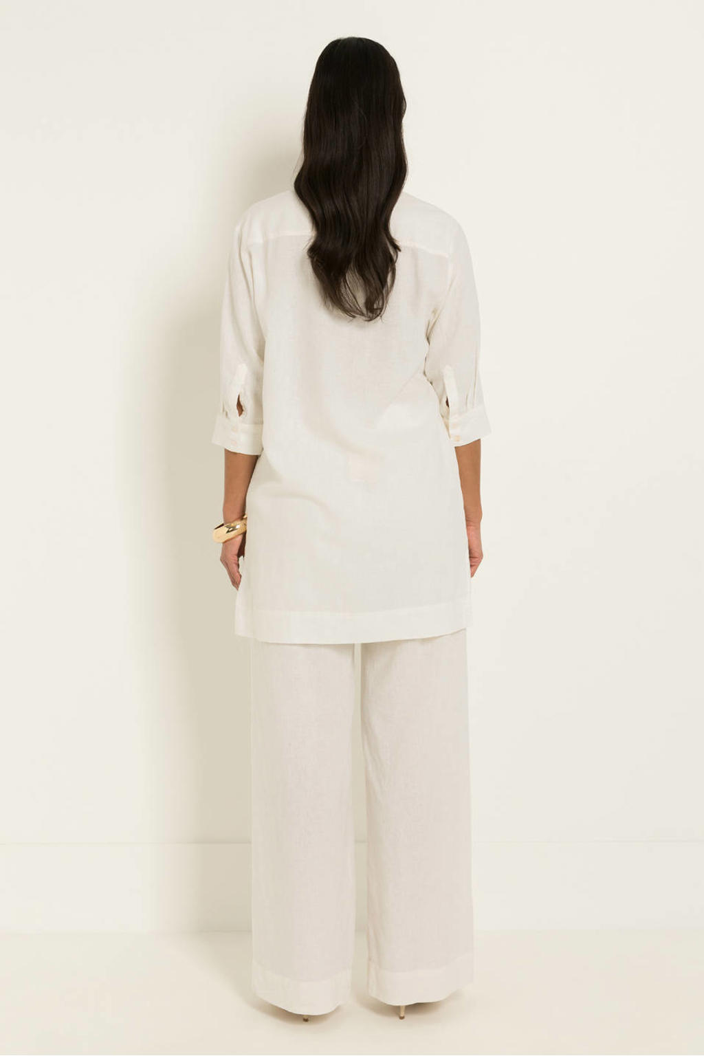 Ecru dames CLAUDIA BY CLAUDIA STRÄTER linnen regular waist wide leg fit broek met effen