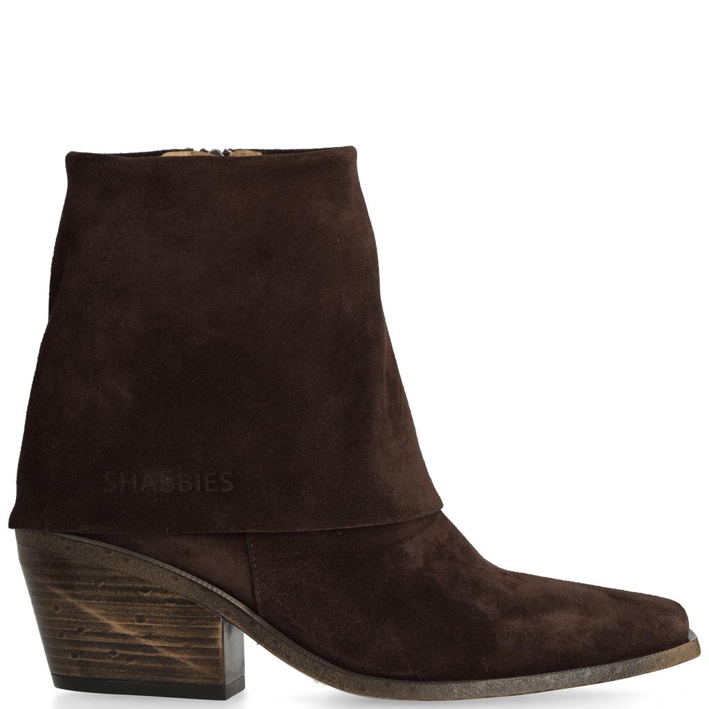 Donkerblauwe dames Shabbies Amsterdam Jaira Double leren cowboylaarzen met blokhak - van suède met ritssluiting