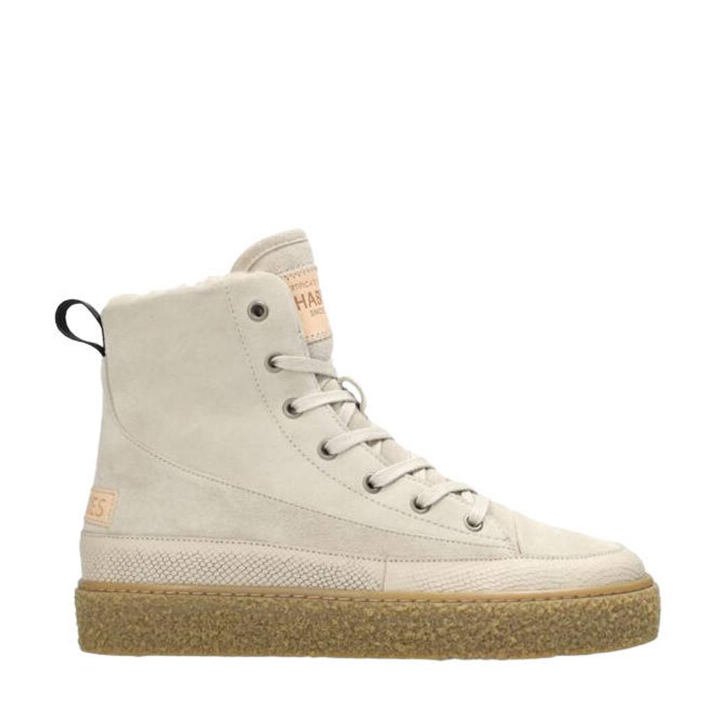 Lichtgrijze dames Shabbies Amsterdam Chewy Lily leren sneakers - met veters
