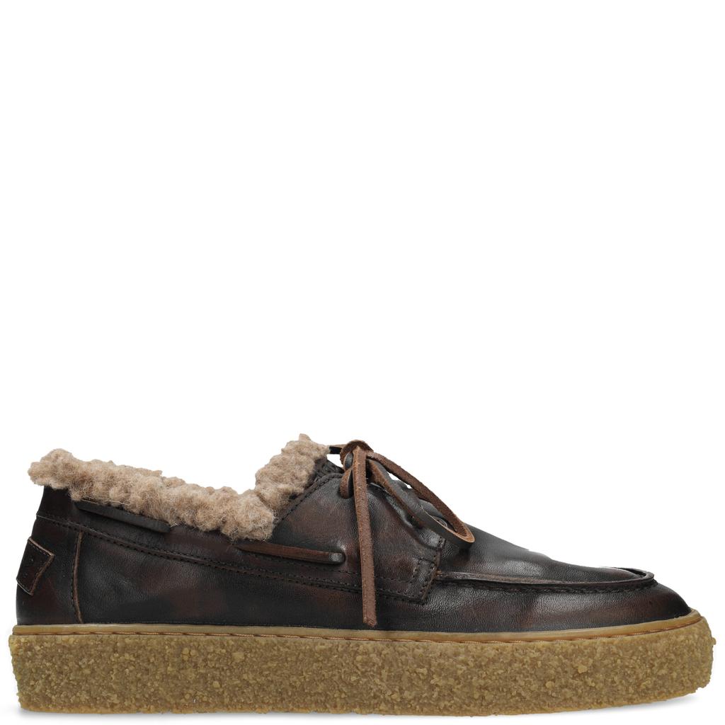 Donkerblauwe dames Shabbies Amsterdam Chewy Moccasin leren bootschoenen - met veters