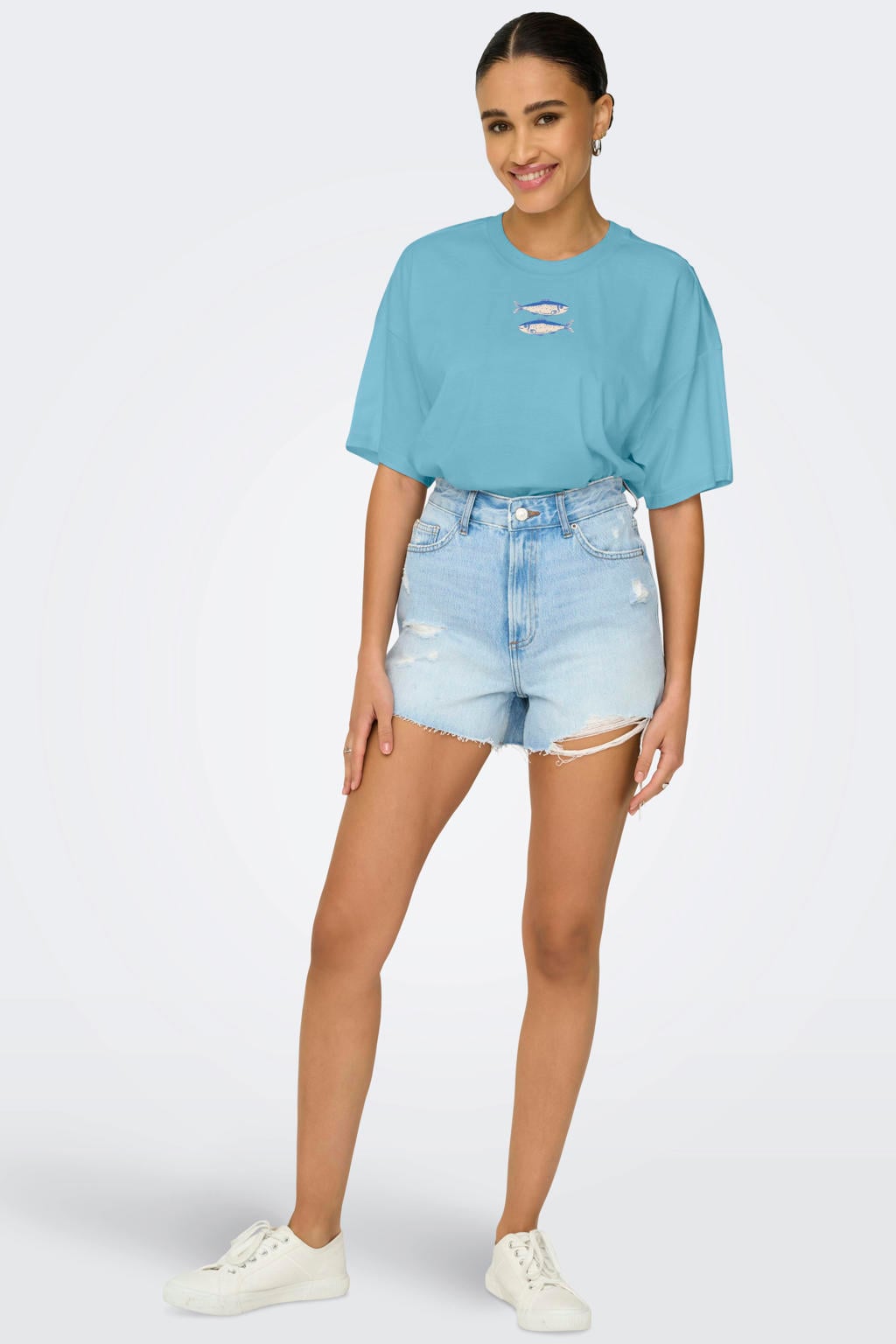 ONLY T-shirt met backprint blauw