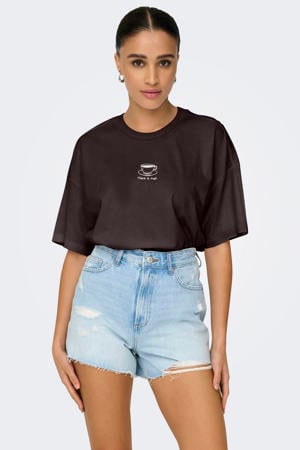 T-shirt met backprint bruin
