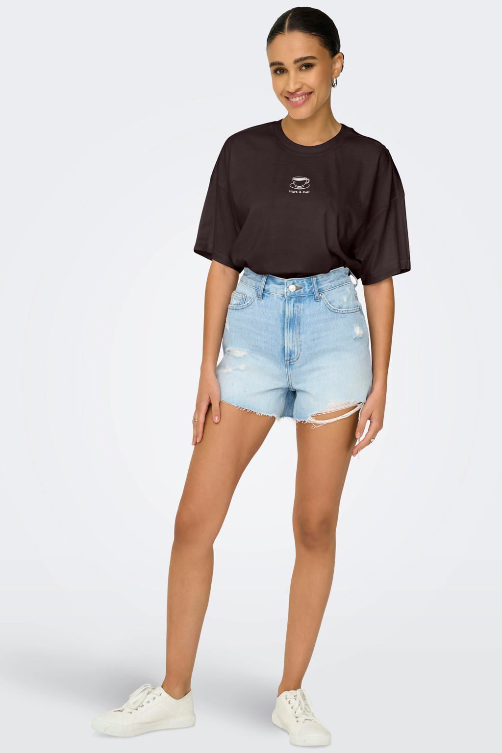 ONLY T-shirt met backprint bruin