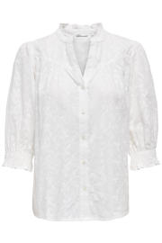 thumbnail: Witte dames ONLY Blouse van katoen met effen, half lange mouwen, klassieke kraag, knoopsluiting en borduursels