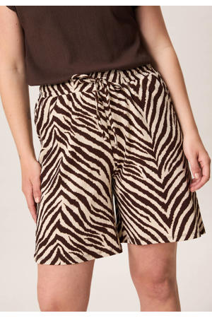 regular high waist casual short met zebraprint zand