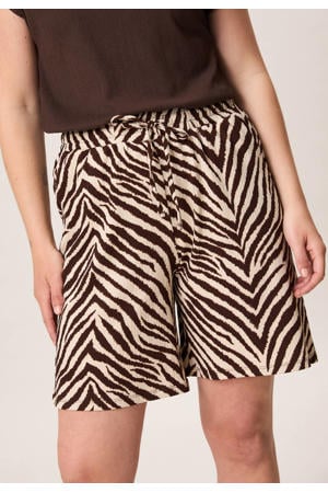 regular high waist casual short met zebraprint zand