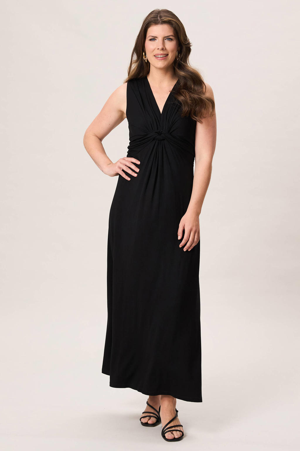 Zwarte dames Miss Etam maxi jurk van viscose met effen en V-hals