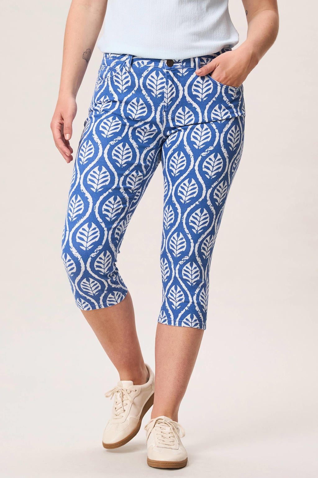 Blauwe dames Miss Etam slim regular waist capri van katoen