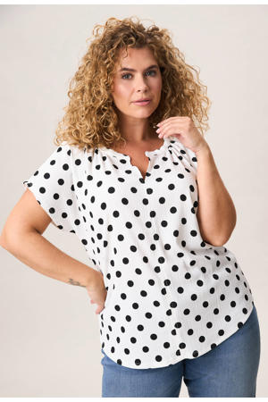 blousetop met plooien en print - wit