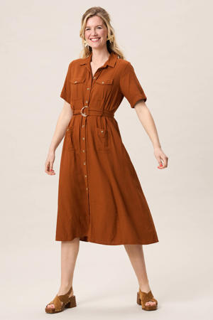 blousejurk met ceintuur - bruin
