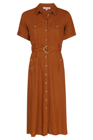 blousejurk met ceintuur - bruin